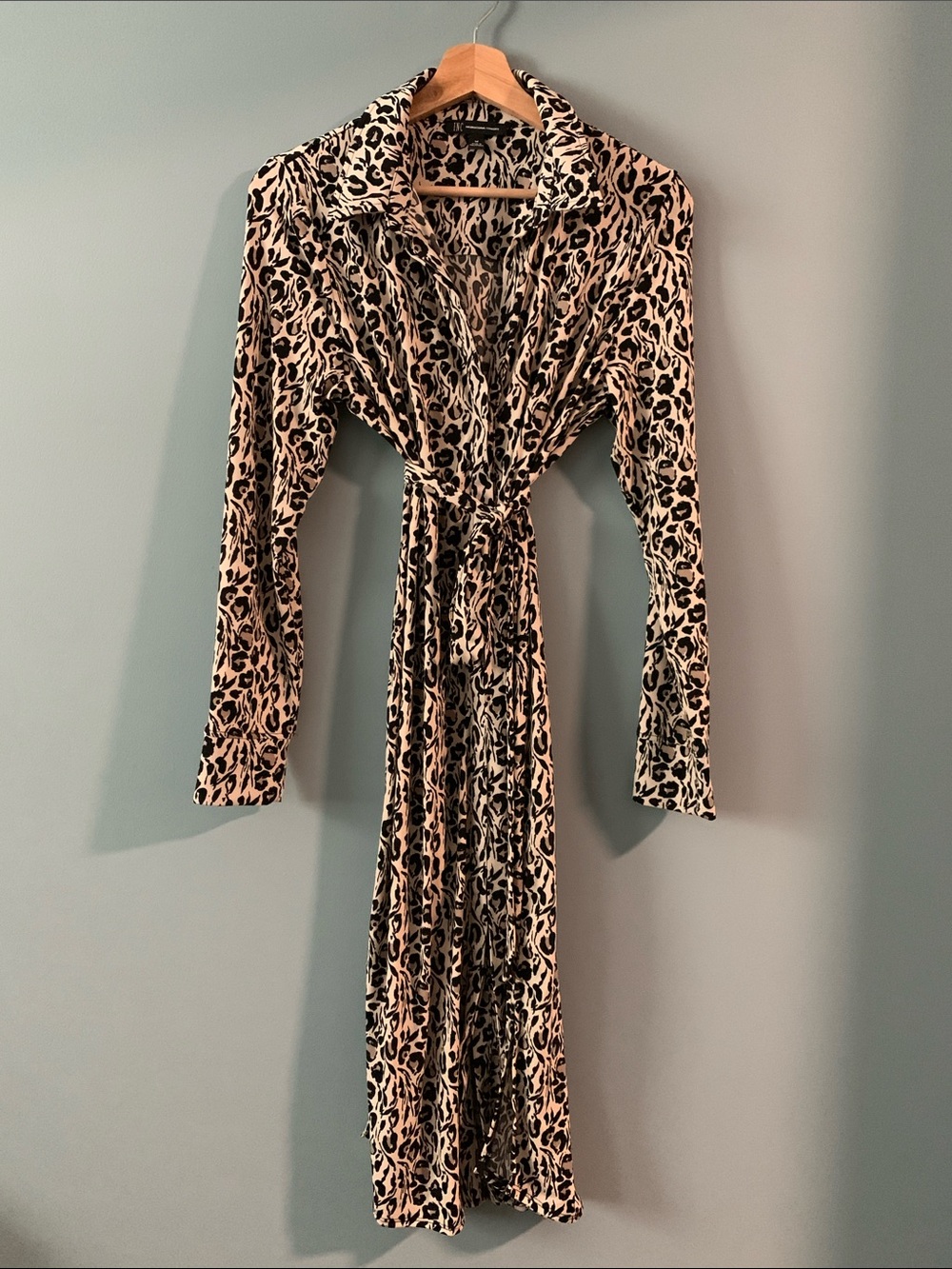 Abstract Animal Print Long Sleeve Button Down Dress